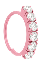 Neon Pink 6 Stone Nose Ring Suitable For Pierced Nose and Non Pierced Nose