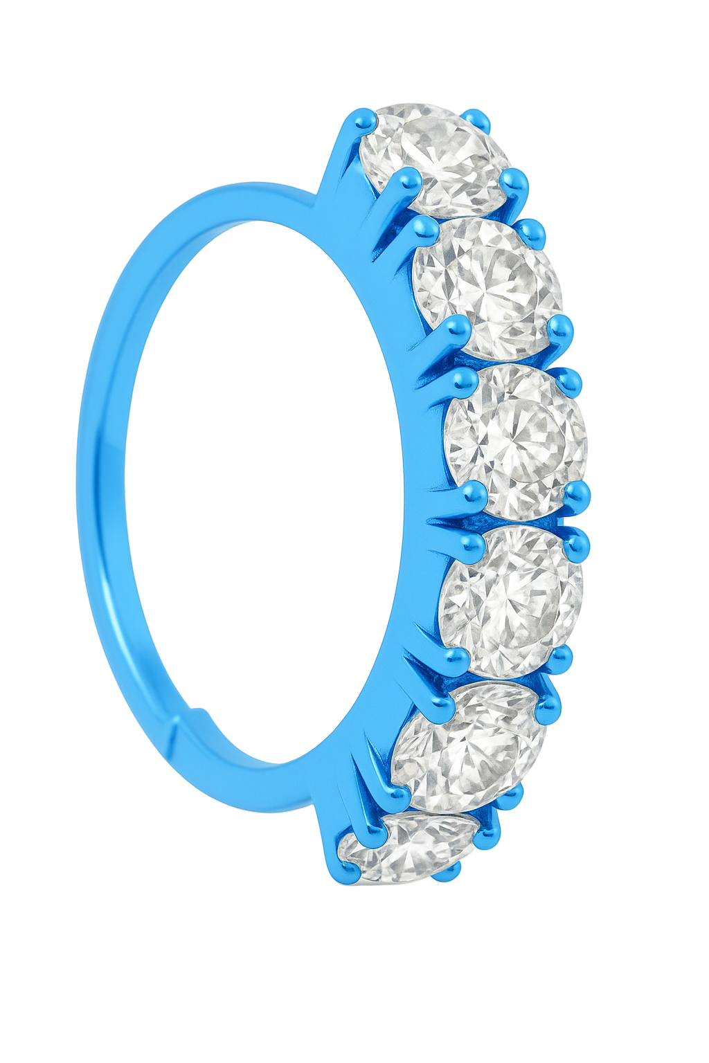 Neon Blue 6 Stone Nose Ring Suitable For Pierced Nose and Non Pierced Nose