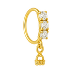 3 Stone Crown Dangle Gold Nose Ring For a Pierced Nose