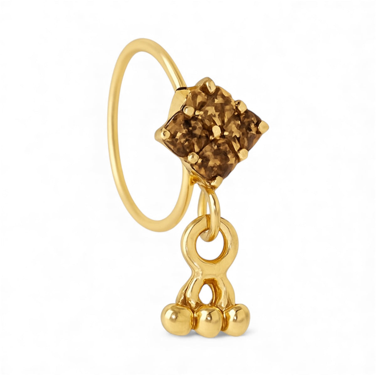 Gold Stone Square Crown Dangle Gold Nose Ring For a Pierced Nose Gold plated