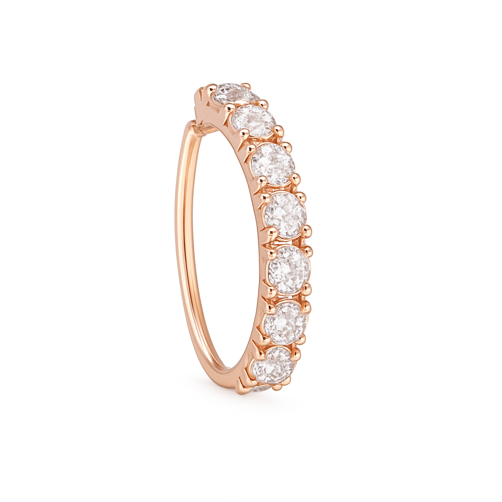 8 Stone Rose Gold nose ring for non pierced nose and pierced nose