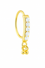 5 Stone Straight Ball Dangle Gold Nose Ring for a pierced nose