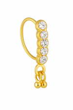 5 Stone Rounded Ball Dangle Gold Nose Ring for a Pierced Nose