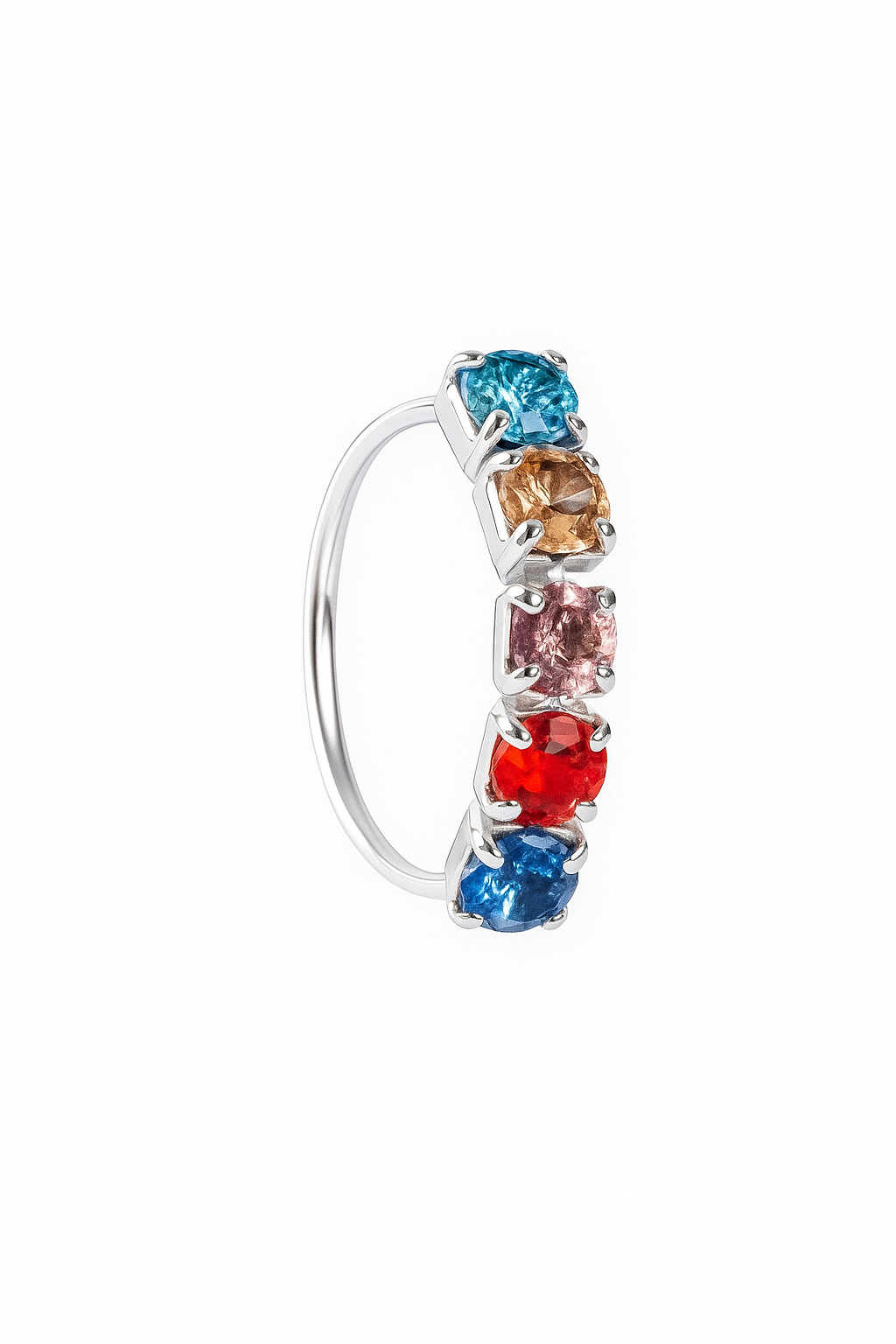 Multicoloured 5 Stone Silver Nose Ring for pierced and non pierced nose