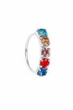 Multicoloured 5 Stone Silver Nose Ring for pierced and non pierced nose