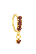 Purple 3 Stone Thick Gold Dangle Nose Ring For a Pierced Nose