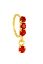 Red 3 Stone Thick Dangle Gold Nose Ring For a Pierced Nose
