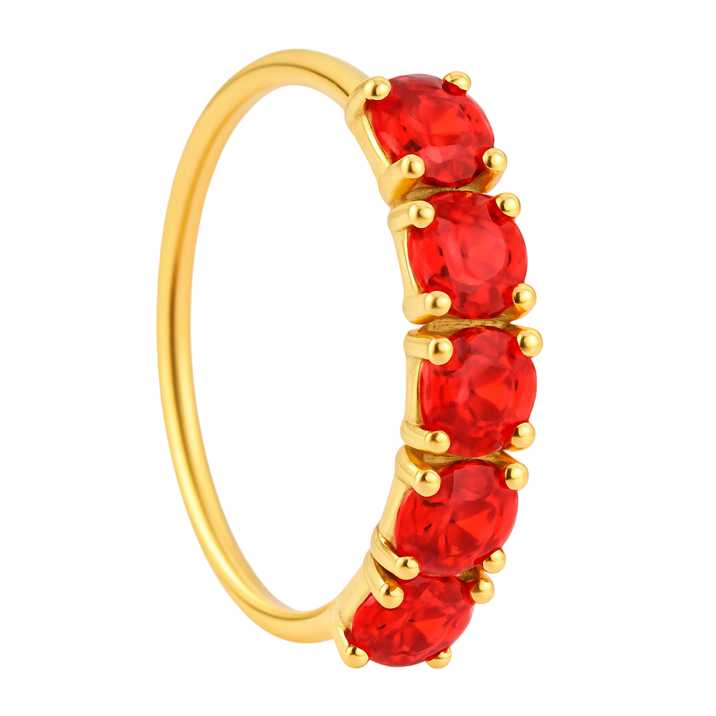 Red 5 Stone Thin Gold Nose Ring for pierced and non pierced nose