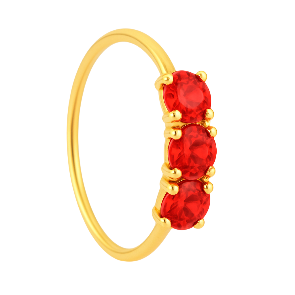 Red 3 Stone Thin Gold Nose Ring for pierced and non pierced nose