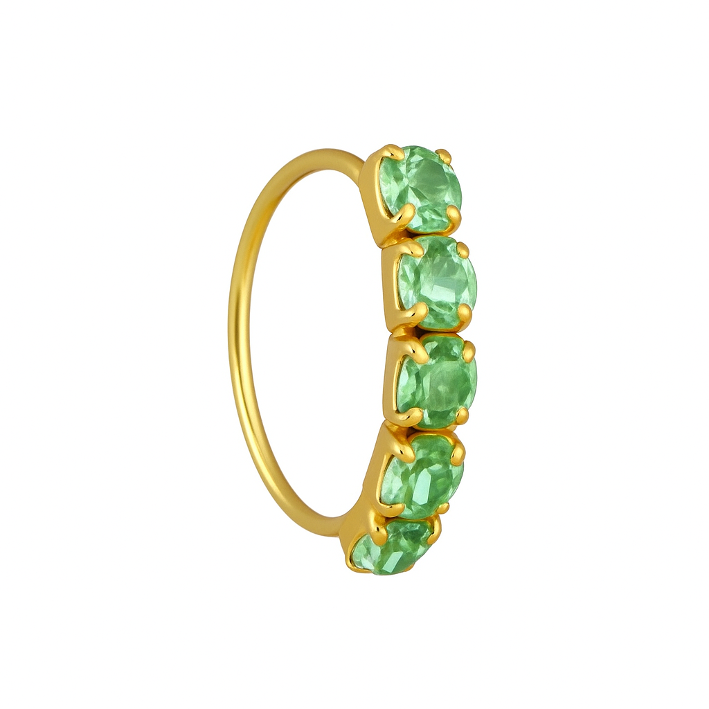 Green 5 Stone Thick Gold Nose Ring For Non Pierced And Pierced Nose