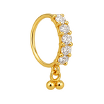 5 Stone Ball Dangle Gold nose ring for pierced nose