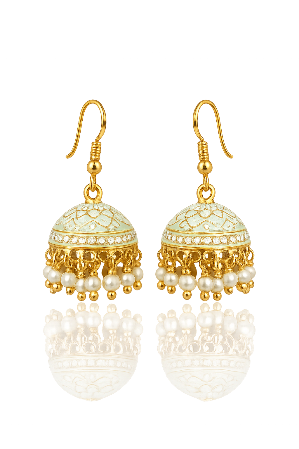 Pearl Pastel Mint Hand Painted Jhumka Hook Dangle Earring