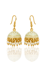 Pearl Pastel Mint Hand Painted Jhumka Hook Dangle Earring