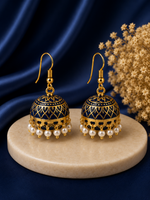 Classic Dark Blue Hand Painted Jhumka Hook Dangle Earring