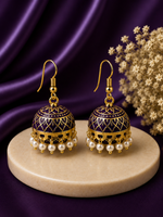 Classic Dark Purple Hand Painted Jhumka Hook Dangle Earring