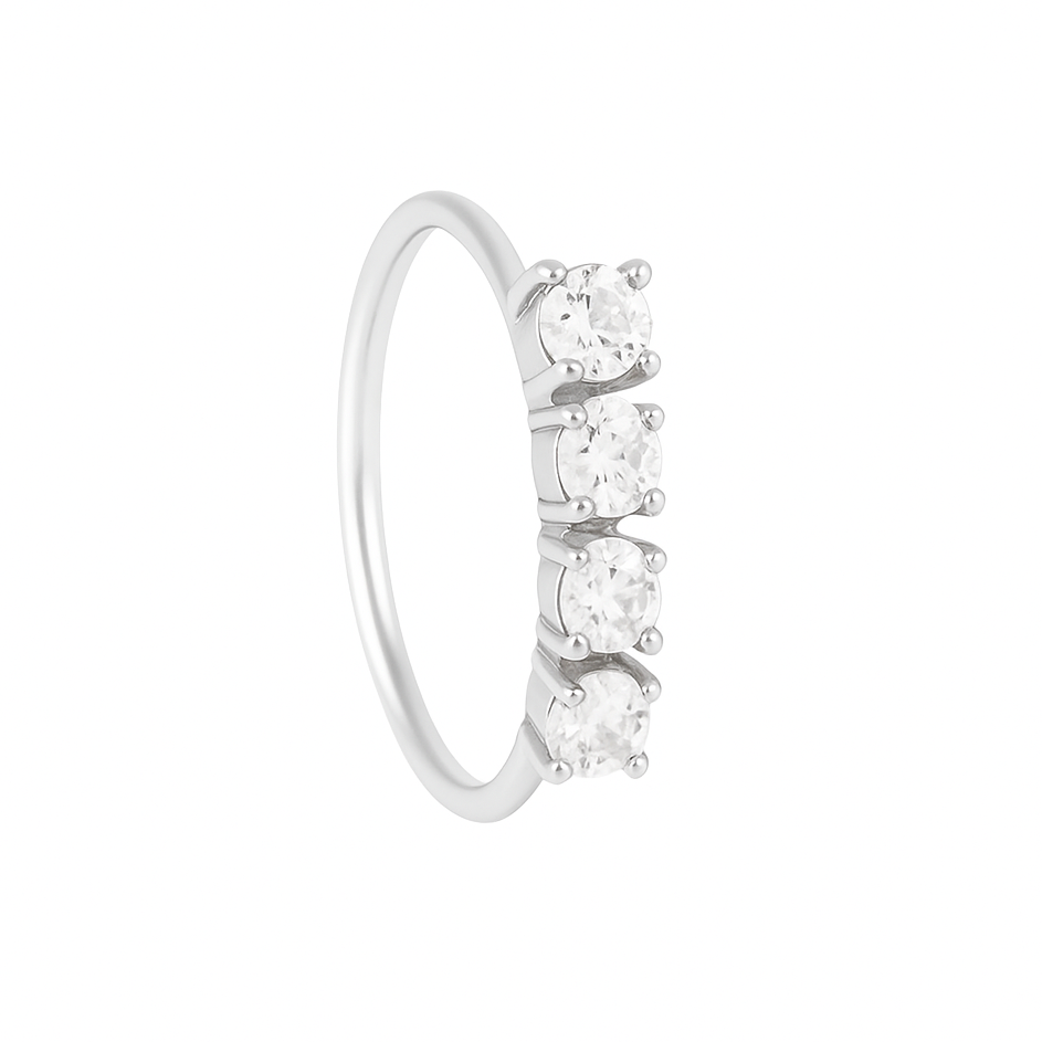 4 Stone Silver Nose Ring for pierced and non pierced nose