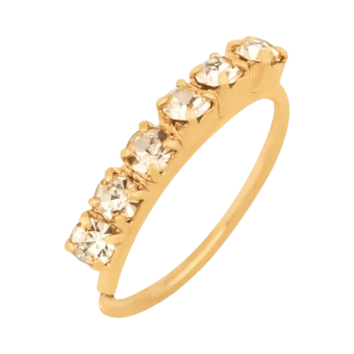 6 Stone Gold Nose Ring for pierced and non pierced nose