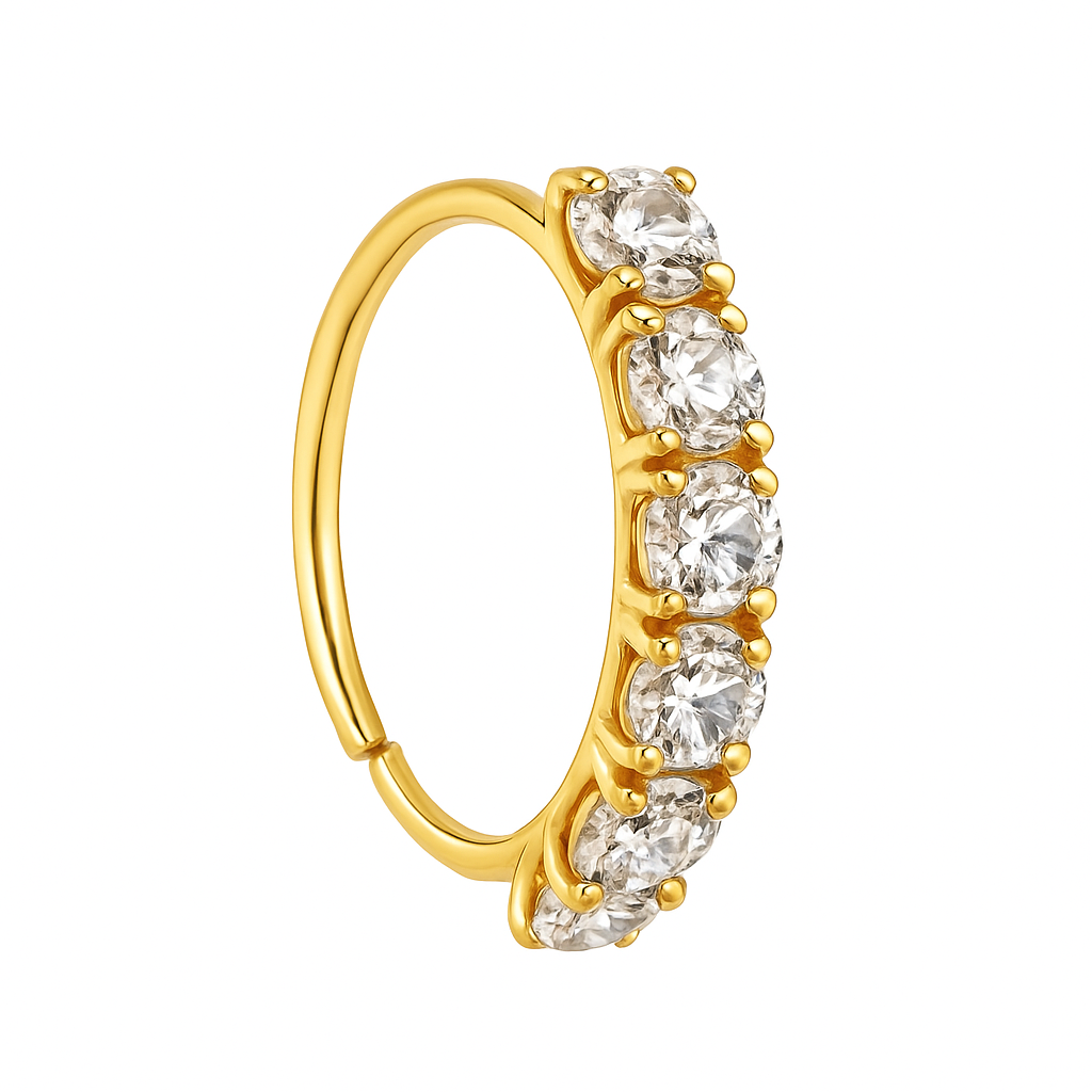 7 Stones Thick Gold Nose Ring for pierced and non pierced nose
