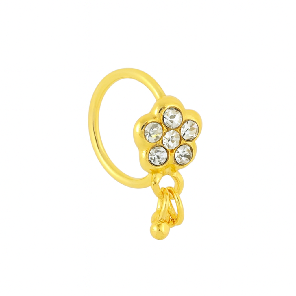 6 Stone Flower Ball Dangle Gold nose ring for a pierced nose