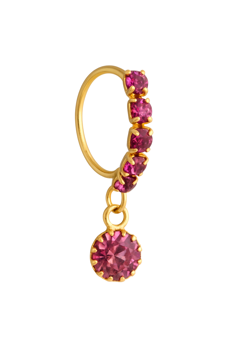 Purple 5 Stone Big Gem Dangle Gold Nose Ring for a pierced nose
