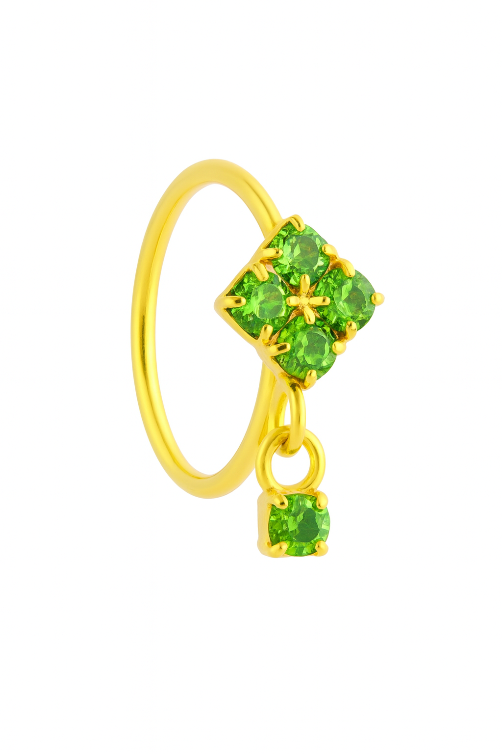 Green Square Small Gem Dangle Gold Nose Ring For a Pierced Nose