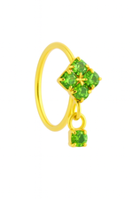 Green Square Small Gem Dangle Gold Nose Ring For a Pierced Nose
