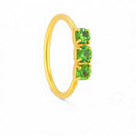 Green 3 Stone Thin Gold Nose Ring for pierced and non pierced nose