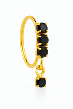 Black 3 Stone Dangle Gold nose ring for a pierced nose