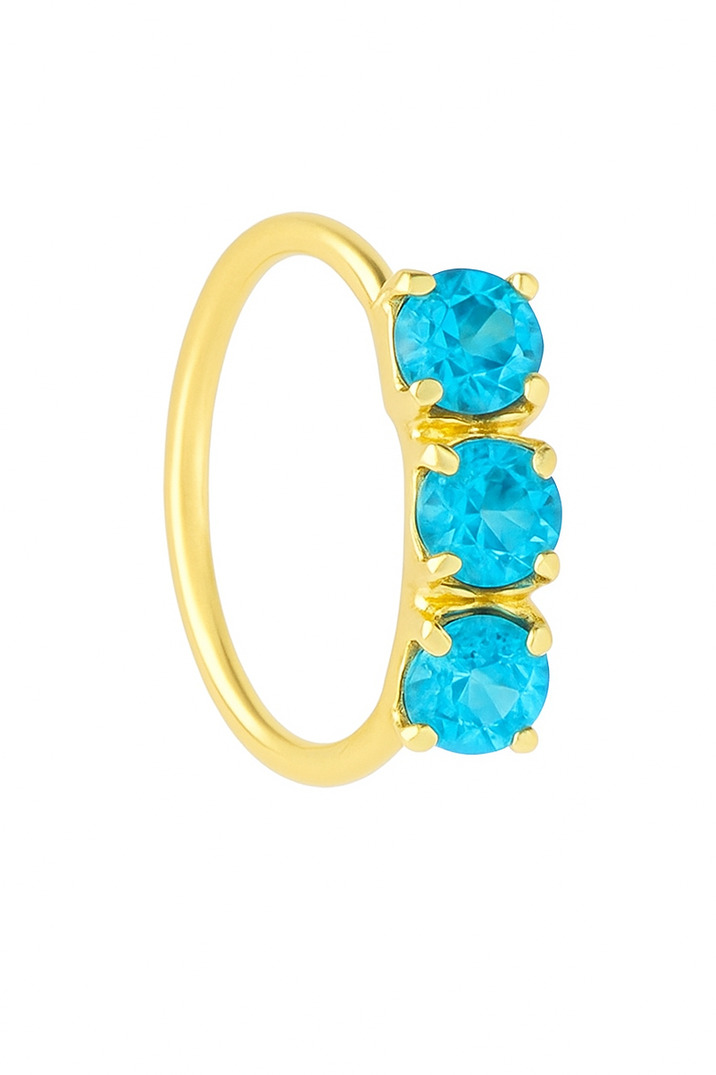 Light Blue 3 Stone Thick Gold Nose Ring for pierced and non pierced nose