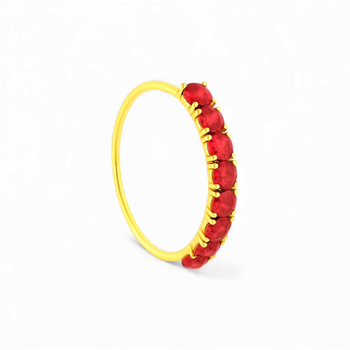 Red 8 Stone Thin Gold Nose Ring for pierced and non pierced nose