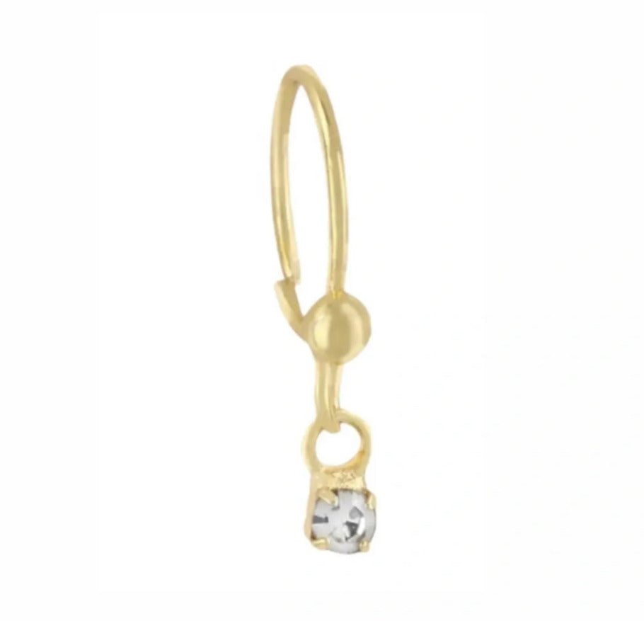 1 Stone Gem Dangle Gold Nose ring for Pierced Nose