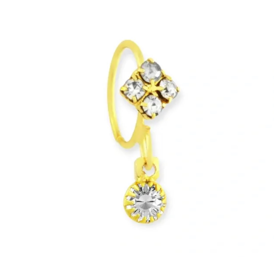 End of Line - Square Large Gem Gold nose ring for pierced nose