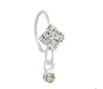 Silver Square Small Gem Dangle nose Ring For Pierced Nose