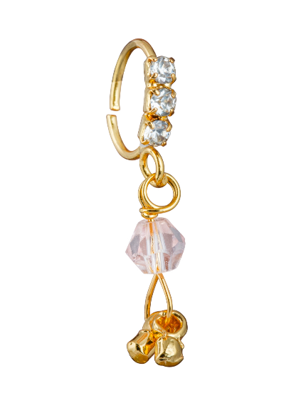 3 stone gold double dangle nose ring for pierced nose