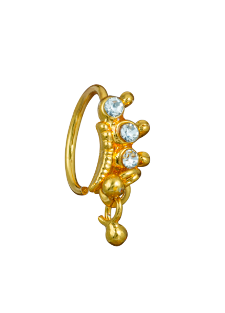Crown Dangle Ball Gold Nose Ring for Pierced Nose
