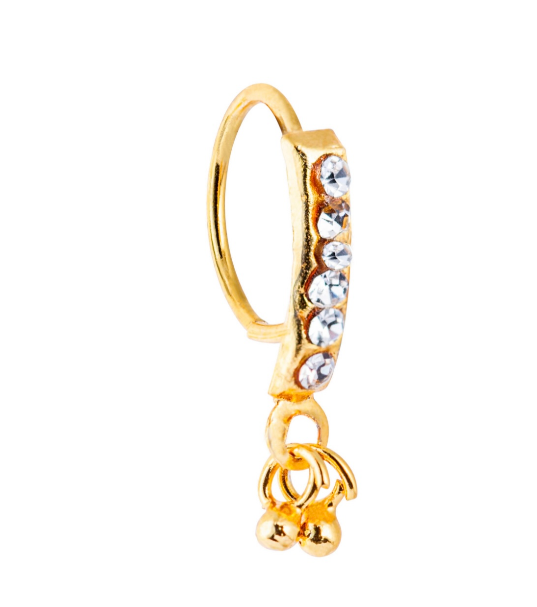 Straight Gold Ball Dangle Nose Ring for pierced nose