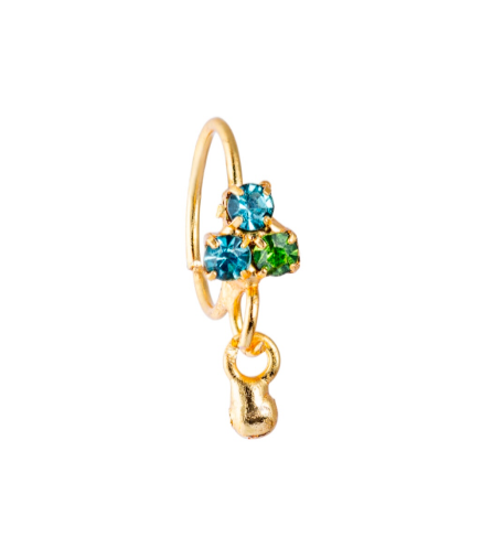 Dainty Mixed alternating Coloured Stone Ball Dangle Gold Nose Ring for a pierced nose