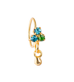 Dainty Mixed alternating Coloured Stone Ball Dangle Gold Nose Ring for a pierced nose