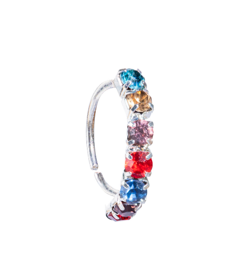 7 stone silver alternating stone colour for pierced and non pierced nose