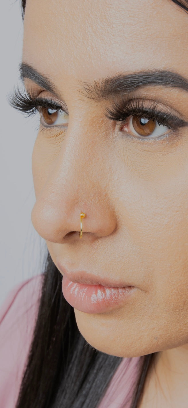 Gold Ball Nose Ring For Pierced & Non Pierced Nose
