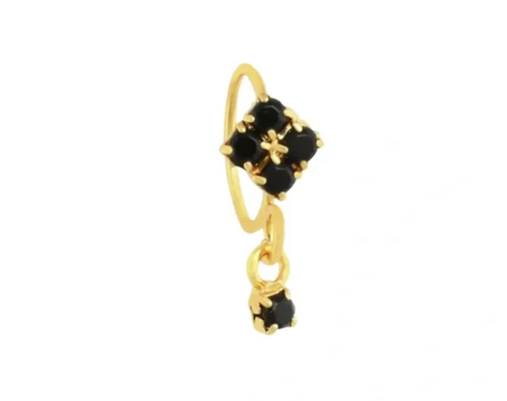 Non hypoallergenic Black Square Small Gem Dangle Gold Hypoallergenic Nose Ring For Pierced Nose