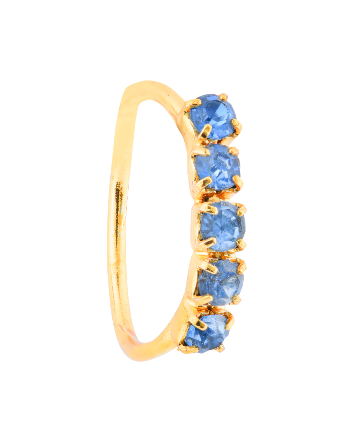 Blue 5 stone thin Gold Nose Ring for pierced and non pierced nose
