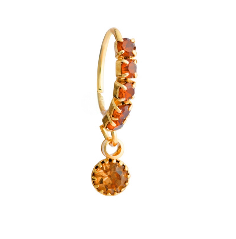 Brown Stone Big Gem Dangle Gold Nose Ring For a pierced nose