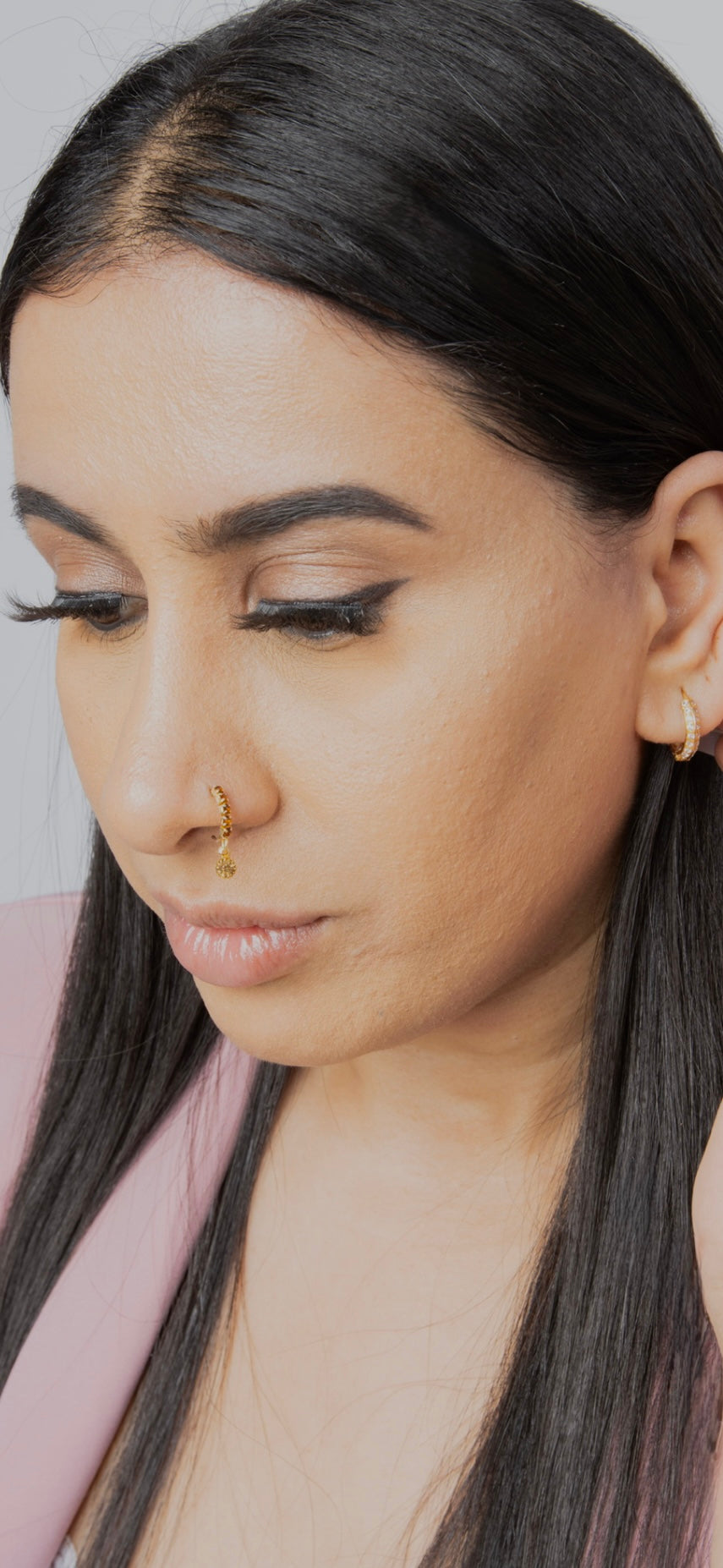 Brown Stone Big Gem Dangle Gold Nose Ring For a pierced nose