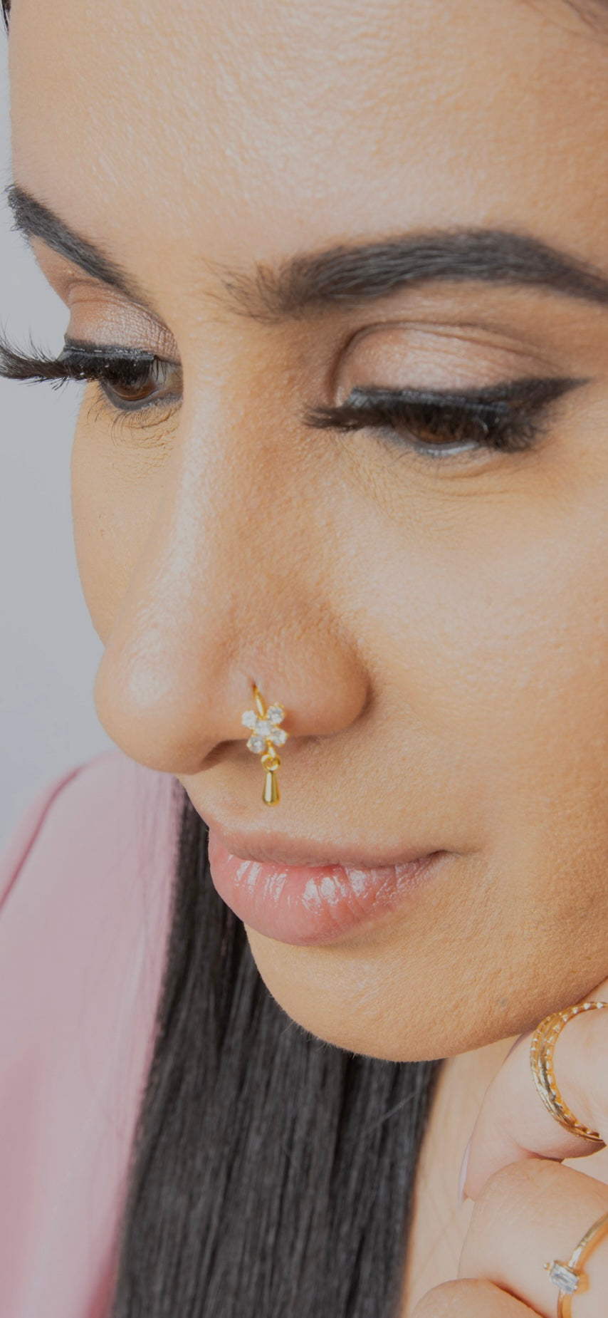 Cross Tear Drop Dangle Gold nose ring for pierced nose