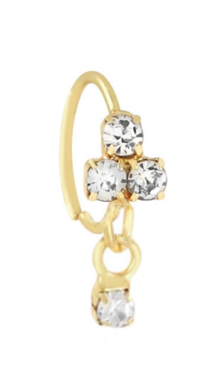 Dainty Small Gem Dangle Gold Nose Ring for pierced nose