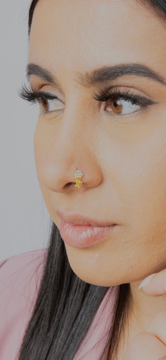 Flower Ball Dangle Gold nose ring for pierced nose