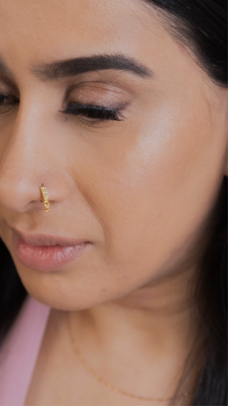 Gold Stone Ball Dangle nose ring for pierced nose