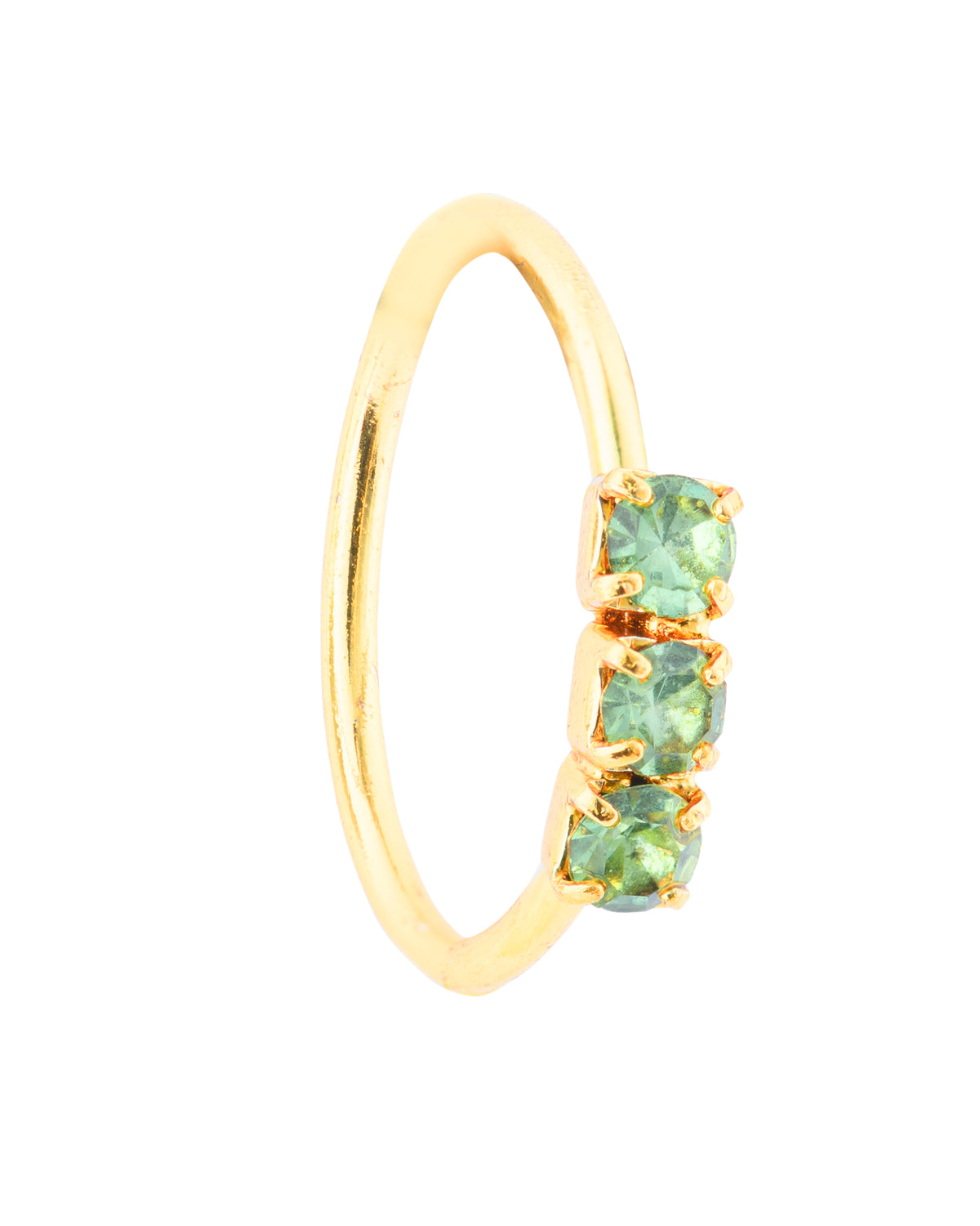 Green 3 stone Gold Nose Ring for pierced and non pierced nose