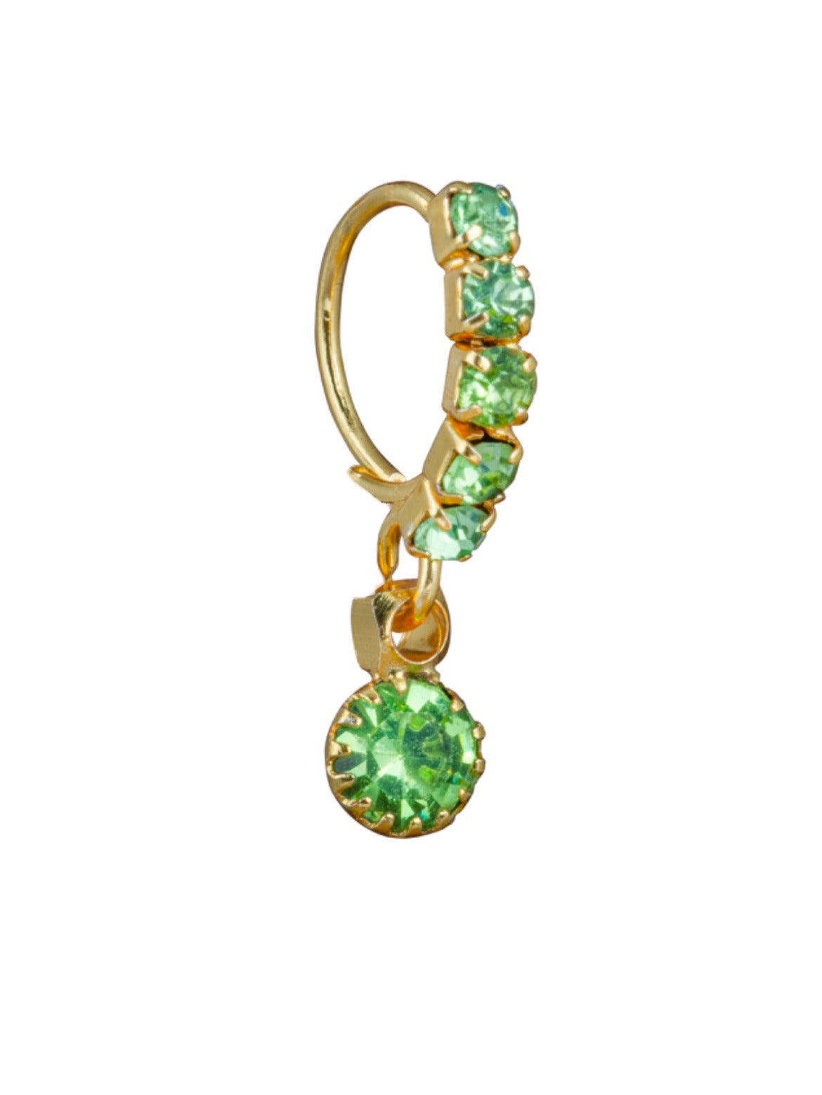 Green Stone Big Gem Dangle Gold Nose Ring For Pierced Nose